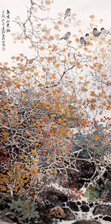 李建设国画《鸟鸣山更幽》