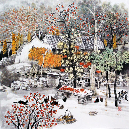 李建设国画《秋实》
