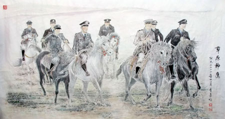 《草原神鹰》96cm×180cm