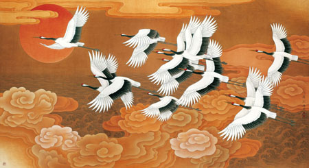 王天胜作品6 《鹤翔昌瑞 》人民大会堂金色大厅 302×545cm