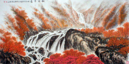 《秋谷飞瀑》133×67cm