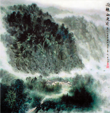 《雨后山更清》67×67cm