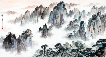 《黄山松云》 180×87cm 2016年创作