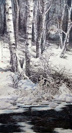 《寒林暮雪》180cm×97cm