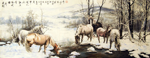 《夜阑卧听风吹雪 铁马冰河入梦来》180cm×70cm
