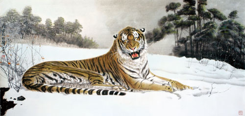 《虎啸松林静》100cm×200cm