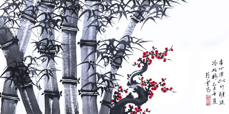 《虚心浑似竹 雅淡冷如梅》136×68cm