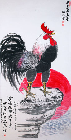 《金鸡报晓》132cm×66cm