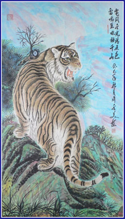 国画《电闪金光浩五色·雷鸣巨吼动千山》180×97cm 孤品