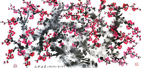 《红梅开春》136×68cm