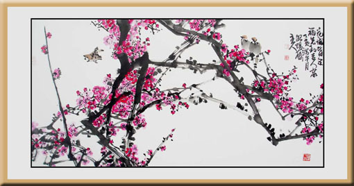 《红梅报春》68cm×180cm