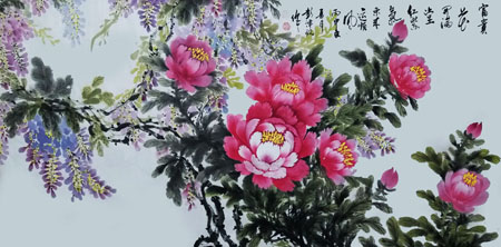 富贵花开满堂红 紫气东来运顺风 四尺整张