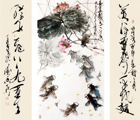 爱莲戏水一身香（对联）