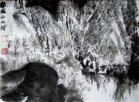 孙子清作品《寒林小山村》46cm×36cm