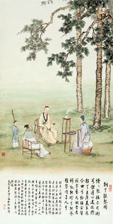 《桐下听琴图》133cm×66cm 2012年