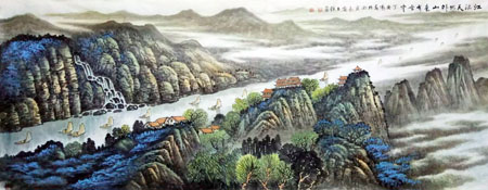 《江流天地外，山色有无中》180cm×70cm