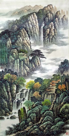 《青山朝阳图》68cm×136cm