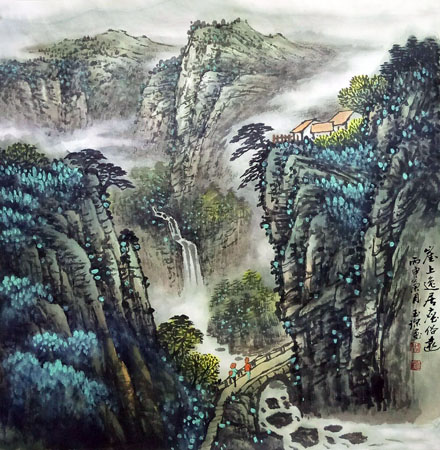 《崖上逸居尘俗远》68cm×68cm