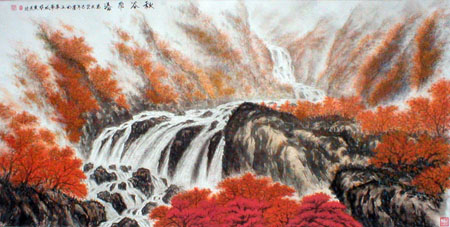 《秋谷飞瀑》133×67cm