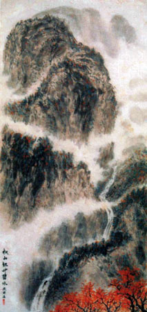 《秋山红叶碧水》60×30cm