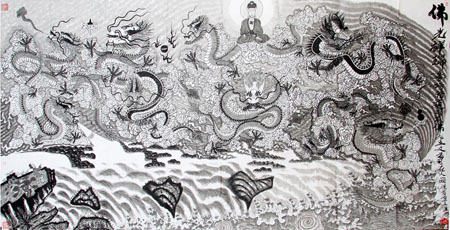 九五之尊 佛光祥瑞图 长2.46米×宽1