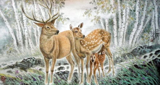 “鹿”画家--潘红《温馨》98cm×180cm “鹿”画家--潘红《温馨》98cm×180cm