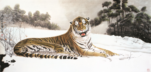 《虎啸松林静》100cm×200cm