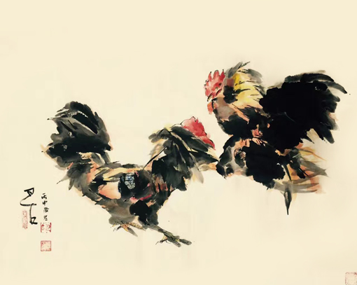 《搏鸡》尺寸：800×620mm 创作时间：丙申冬
