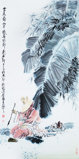 李士良 国画《书蕉图》