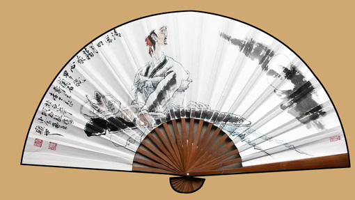 李士良 国画扇面《清风明月籍我心》