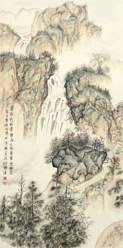 《江山行旅《六条屏之一》68×136cm