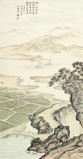 《江山行旅》六条屏之五 68×136cm