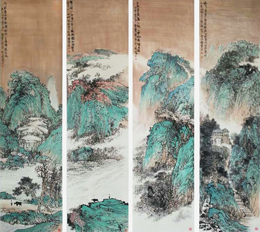 《白云来去常闲》180×48cm×4
