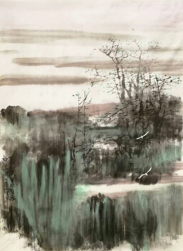 《夏日薰风起，双飞白鹭闲》60×90cm