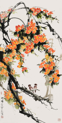 余重光作品《对唱》136×70cm