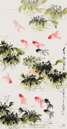 余重光作品《年年有余》136×70cm