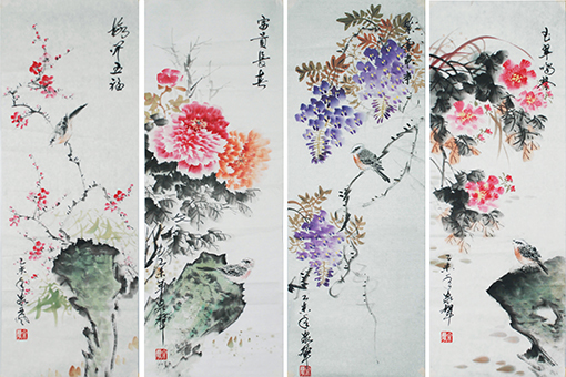 花鸟四条屏 花鸟四条屏