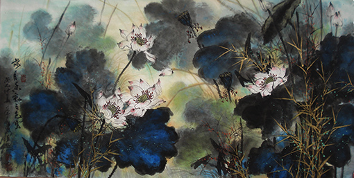 《荷月香动五色云》69×138cm