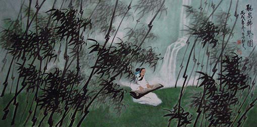 《听泉拂琴图》89×180cm