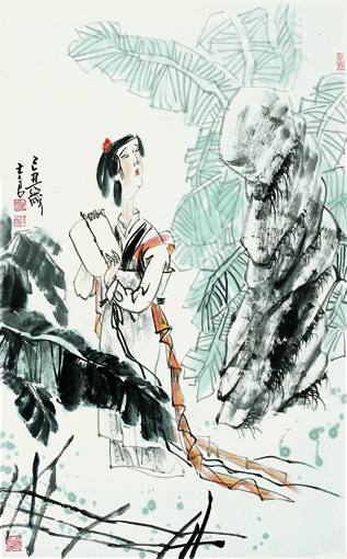 李士良《纨扇图》53×110cm