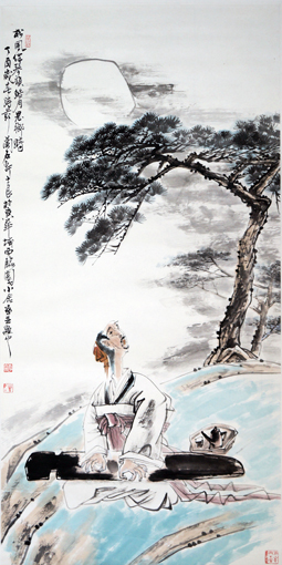 李士良国画《皓月思乡时》68×136cm