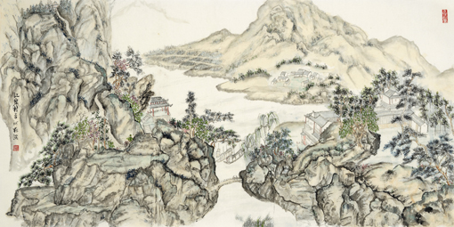江岸村 68×136cm