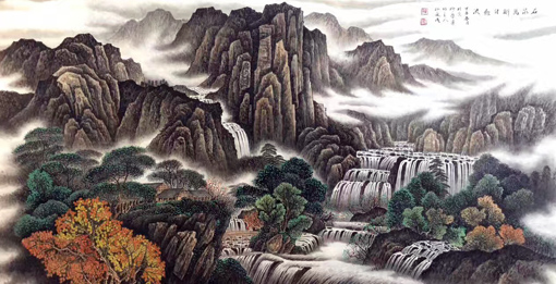 《石泉万斛自飞流》130x65cm