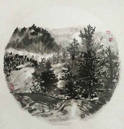 《天山干沟松林一景写生》 尺寸：50×50cm 2016年