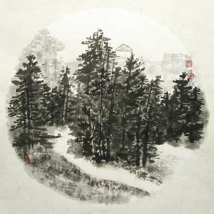 《天山松峰写生》 尺寸：50×50cm 2016年