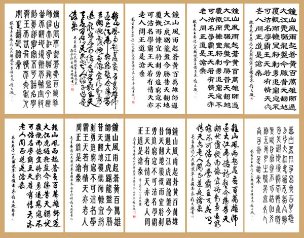 《10种书体写钟山风雨起》