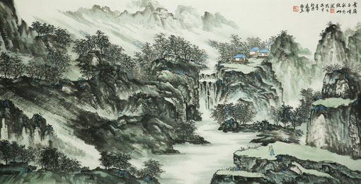 《雲嶺千嶂秋水绕山深》68×136cm