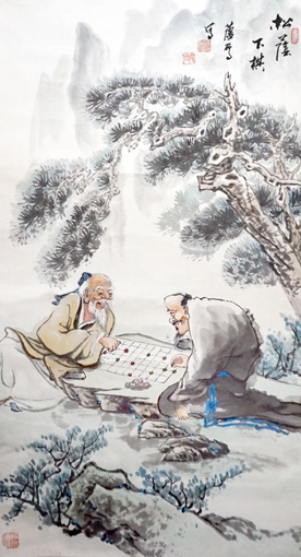 卢成仕作品《松荫下棋》136cm×34cm
