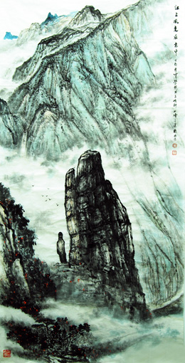 6朱学龙参展作品《江上风光在意中》138x69cm