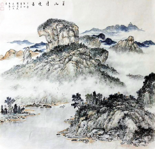 《夏山清晓图》67cm×69cm